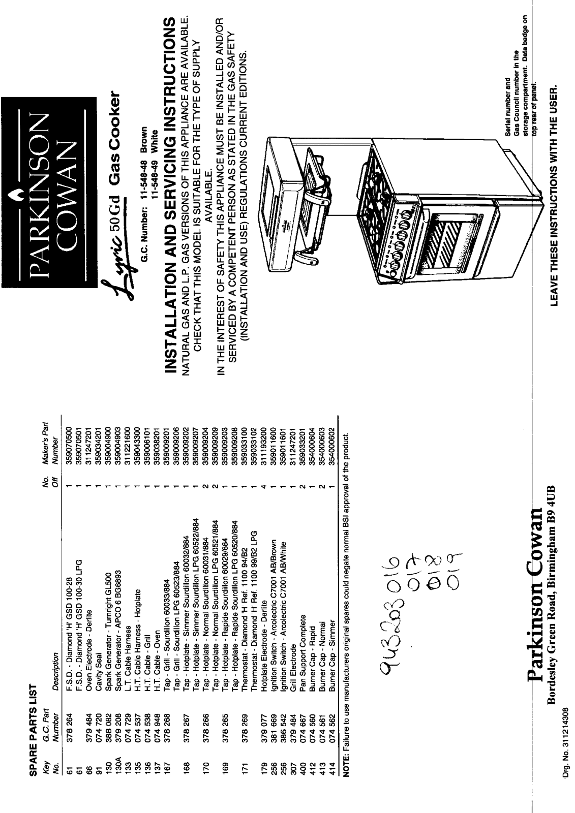 Parkinson cowan L50GD Instruction book