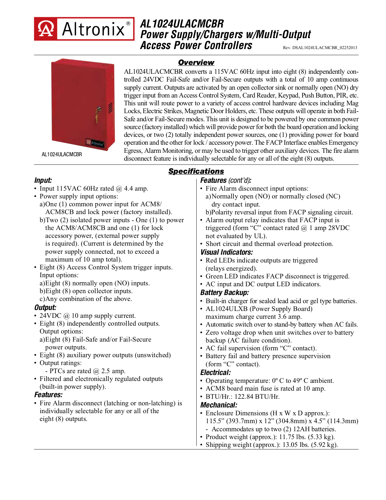 Altronix AL1024ULACMCBR Data Sheet