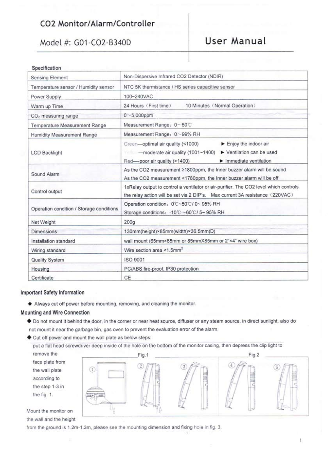 Co2meter G01-CO2-B340D User Manual