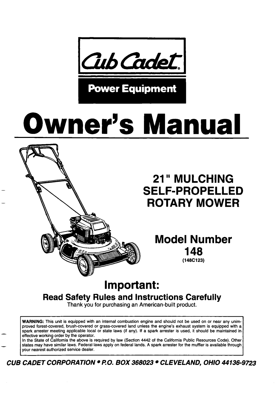 Cub Cadet 148 User Manual