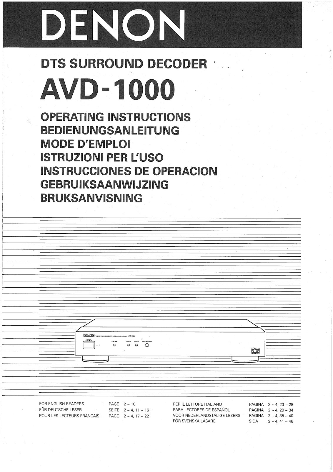 Denon AVD-1000 Operating Instructions