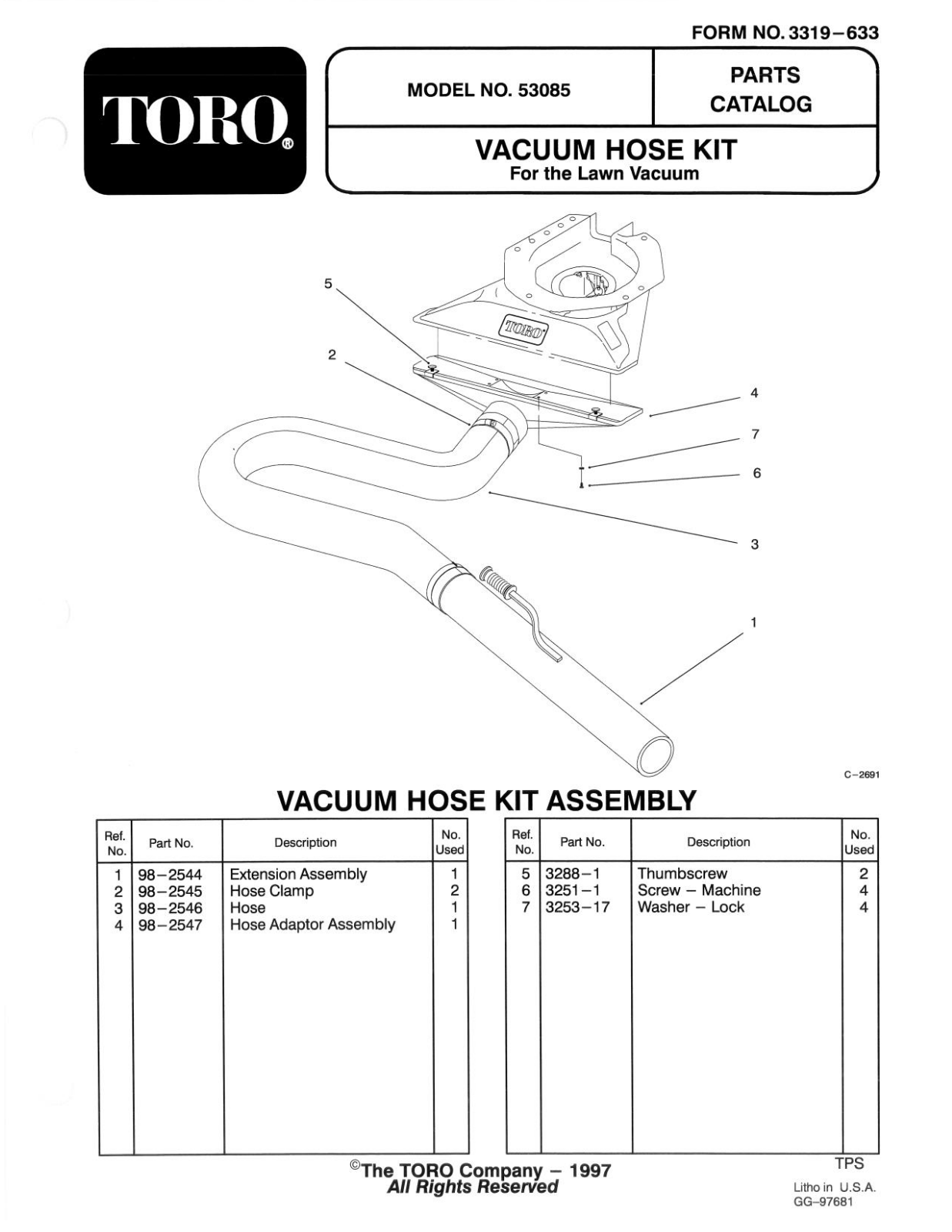 Toro 53085 Parts Catalogue