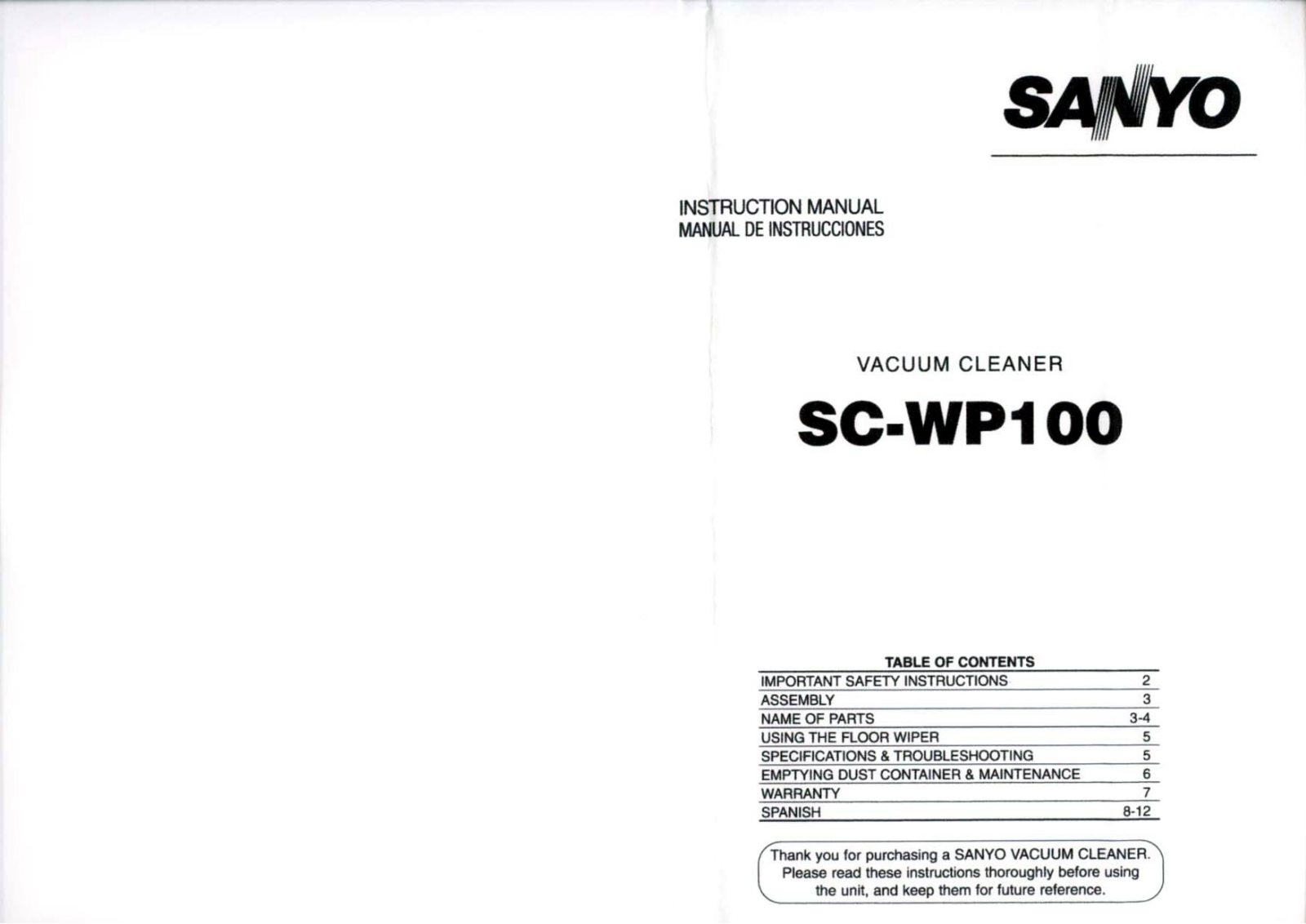 Sanyo SC-WP100 User Manual