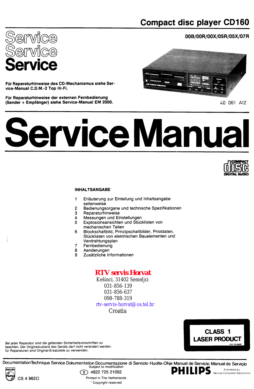 Philips CD-160 Service manual