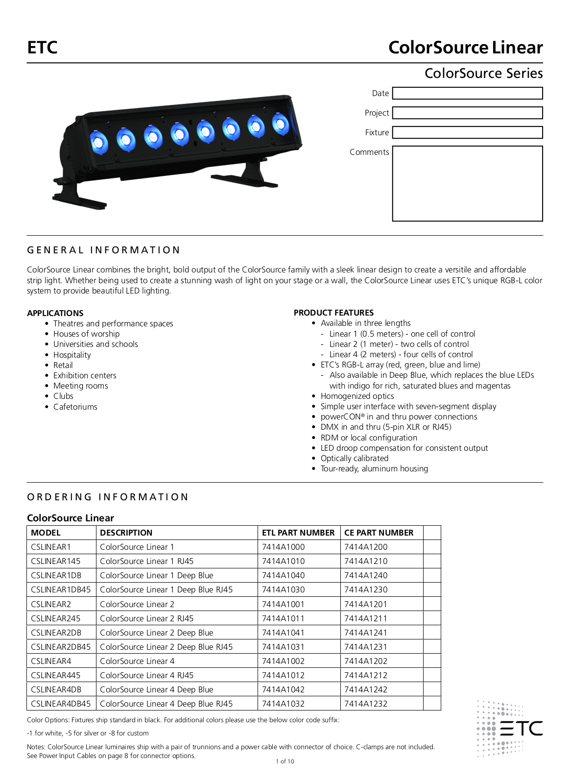 ETC CSLINEAR1-A, CSLINEAR1DB-1, CSLINEAR2DB-1, CSLINEAR4DB-1 Data Sheet