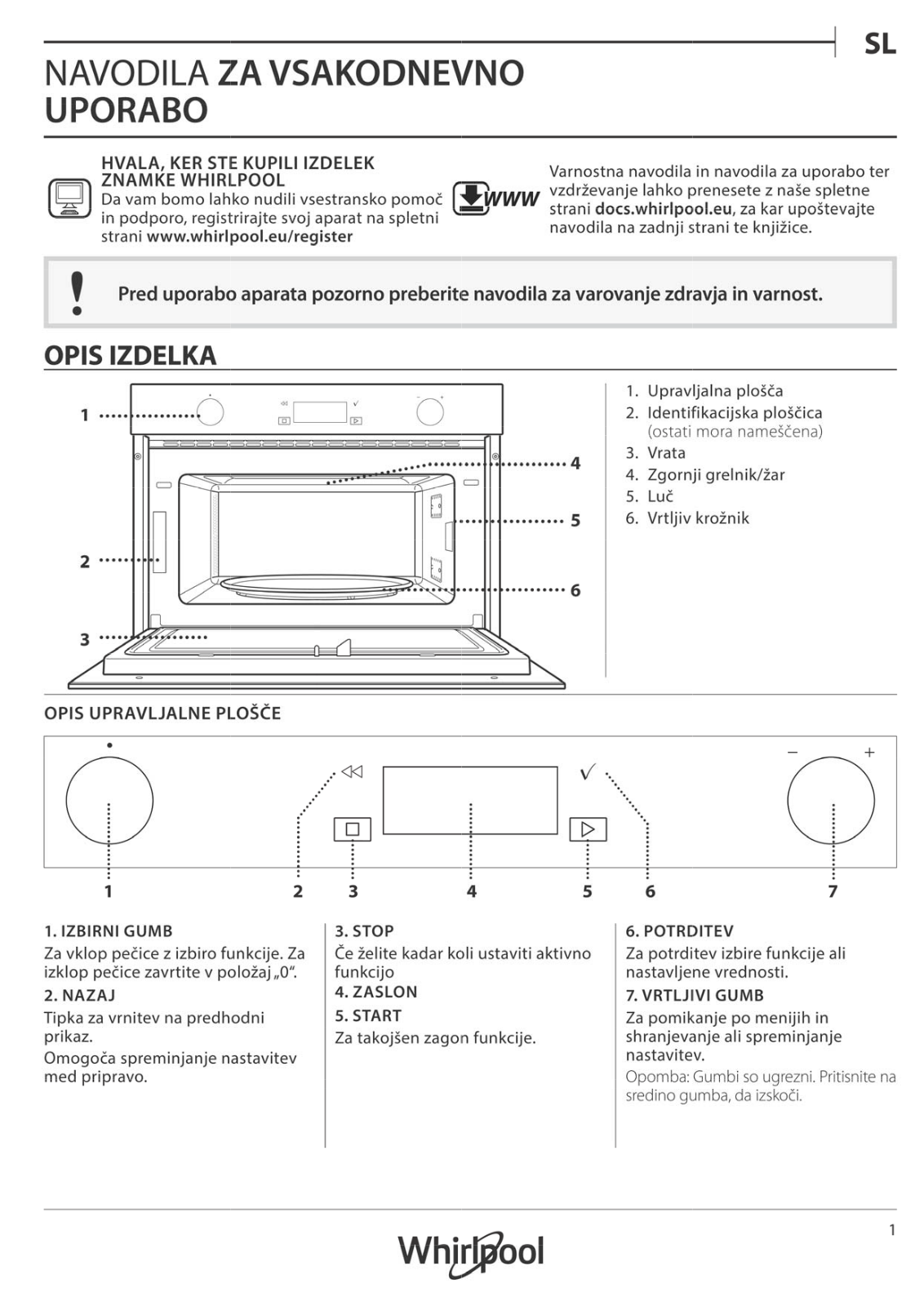 WHIRLPOOL W7 MD540 Daily Reference Guide