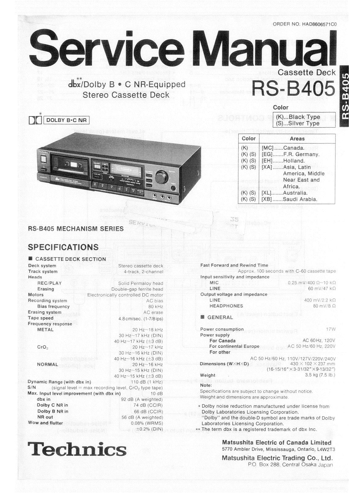 Technics rs-b405 Service Manual