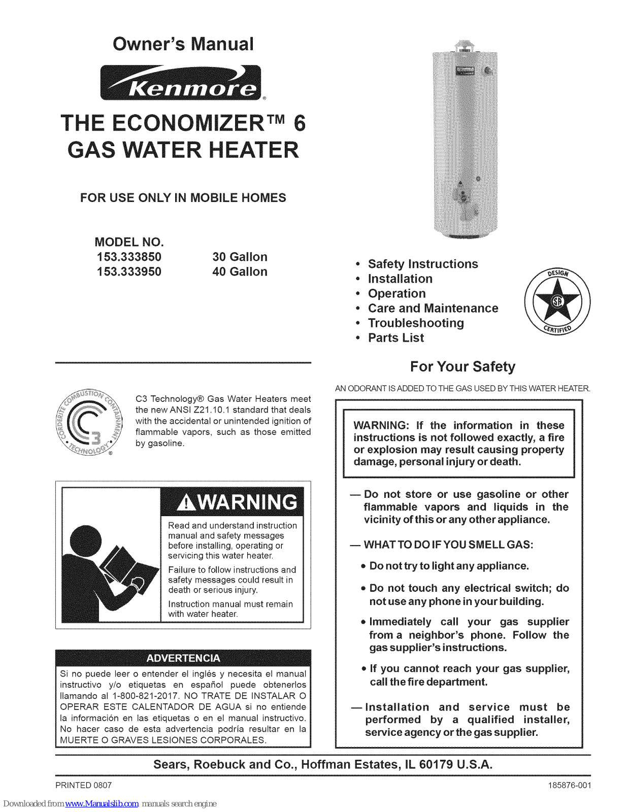 Kenmore THE ECONOMIZER 153.333850, THE ECONOMIZER 153.333950, THE ECONOMIZER 6 153.333850, THE ECONOMIZER 6 153.333950 Owner's Manual - ManualMachine.com