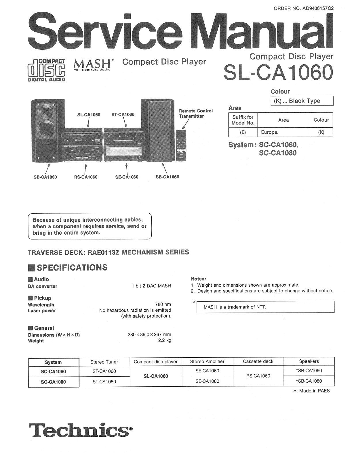 Technics SLCA-1060 Service manual