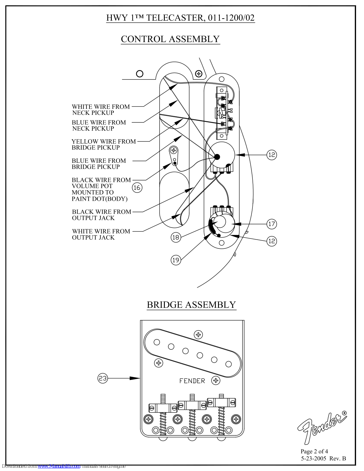 Fender Highway One Telecaster, 011-1200/02 Diagram