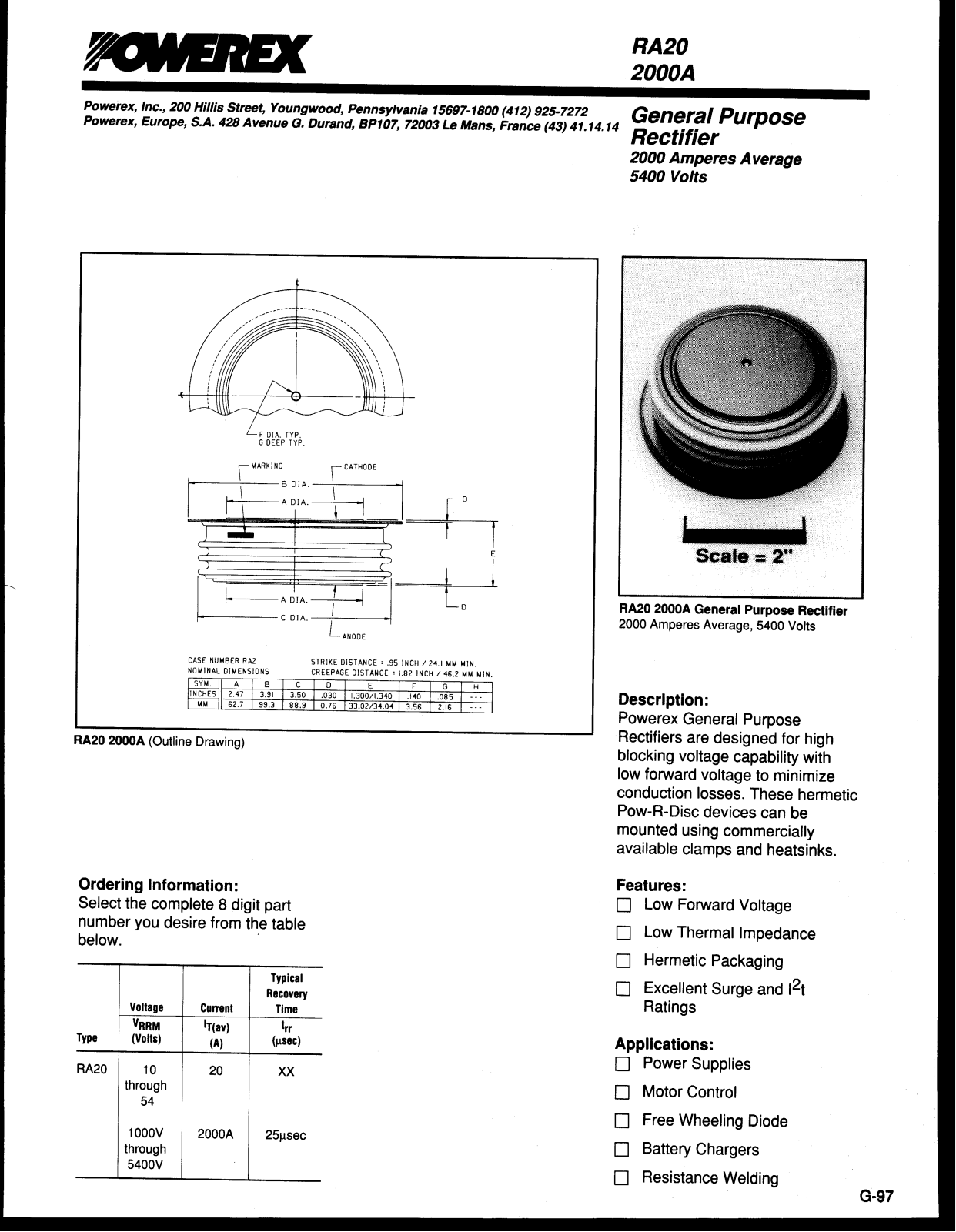 Powerex RA20 2000A Data Sheet