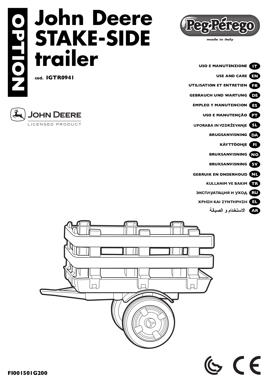 Peg-Perego John Deere STAKE-SIDE trailer Use And Care Manual