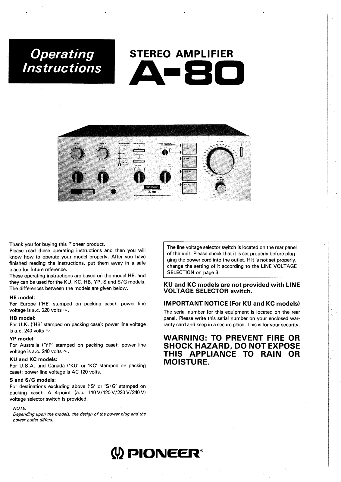 Pioneer A-80 Owners manual