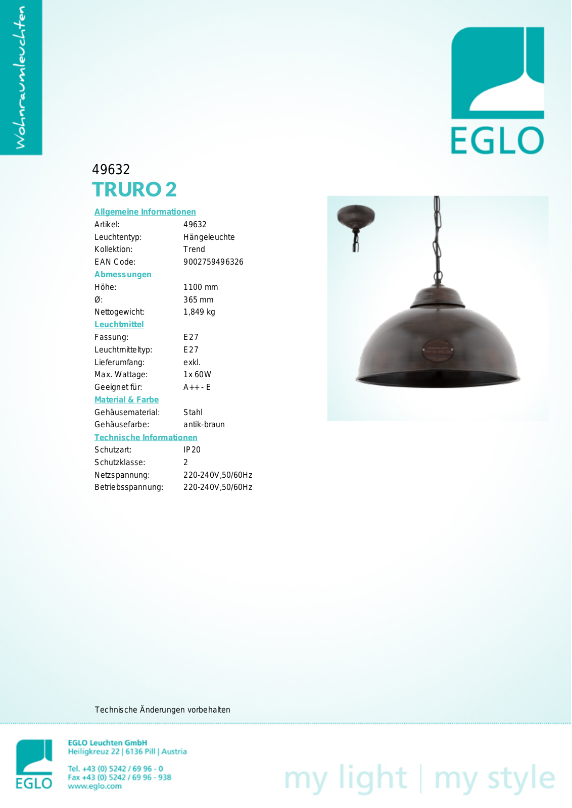 Eglo 49632 Service Manual