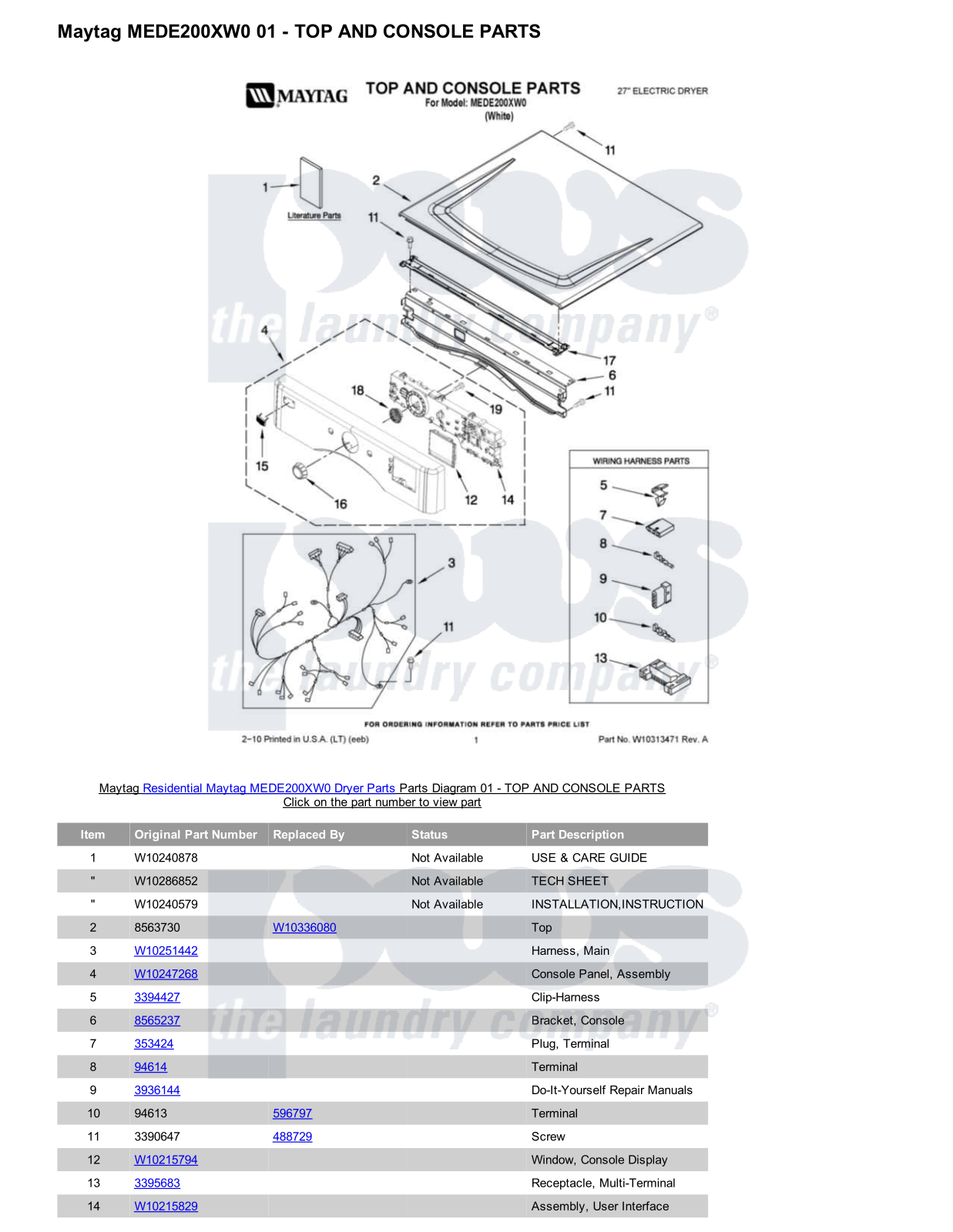 Maytag MEDE200XW0 Parts Diagram