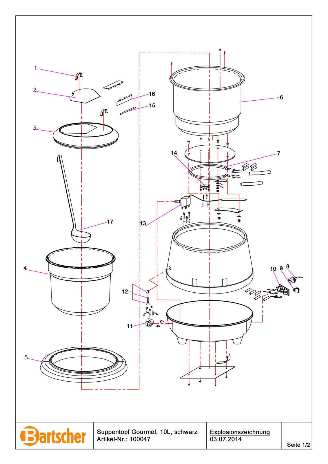 Bartscher Gourmet, 100047 Parts list