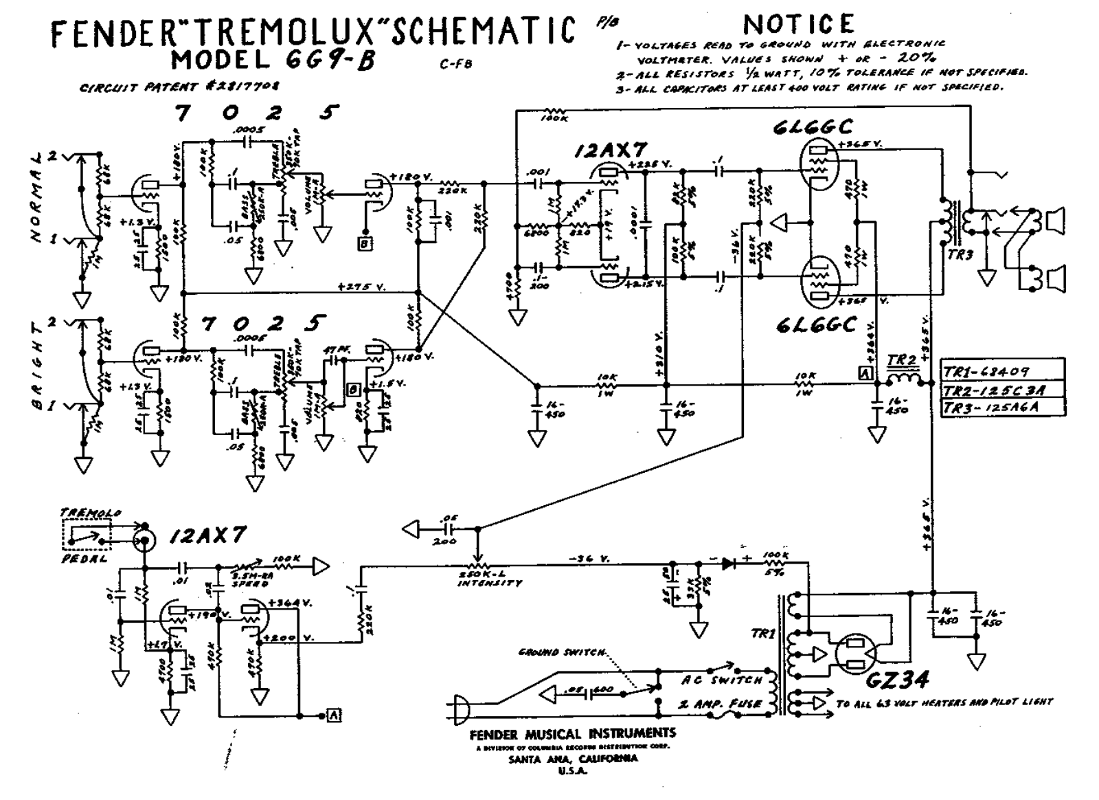 Fender Tremolux-6G9B Schematic