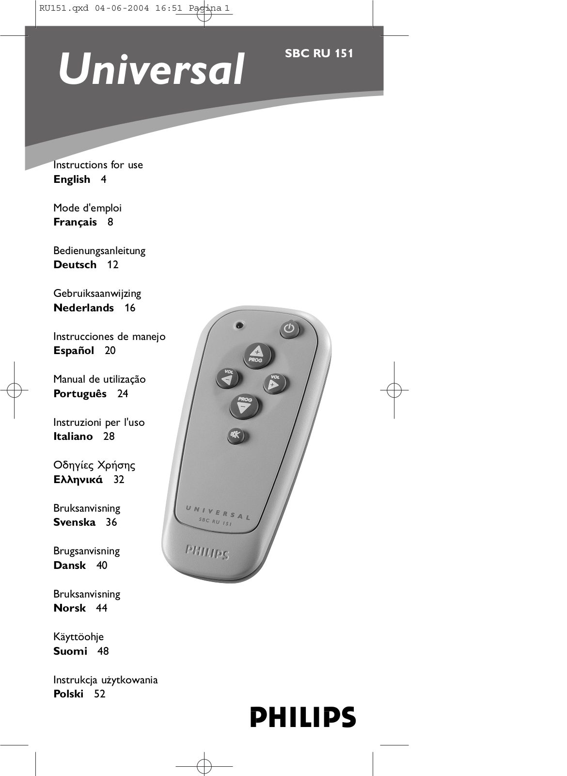 Philips SBCRU151/00S, SBCRU151/05, SBCRU151/00H, SBCRU151/00 User Manual