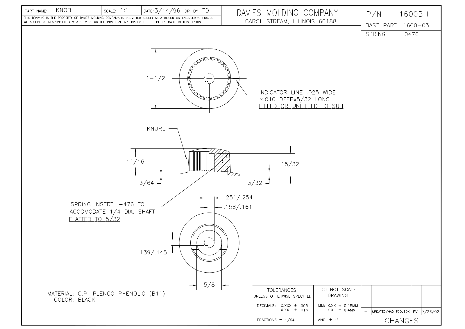 Davies Molding 1600BH Reference Drawing