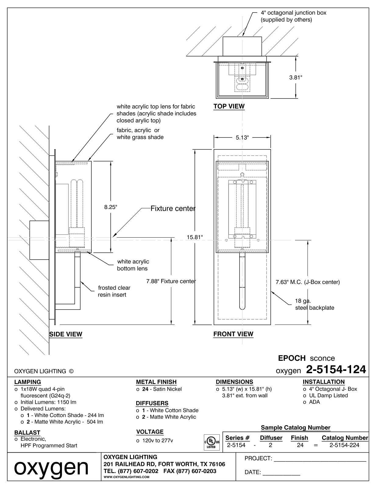 Oxygen Lighting OXGN1227 Specifications - ManualMachine.com