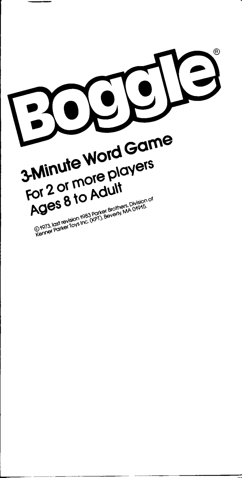 Hasbro Boggle 3-Minute Word Game User Manual