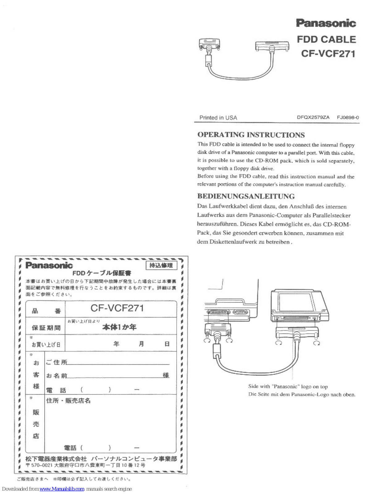 Panasonic CF-VCF271W, CF-VCF271 Operating Instructions Manual