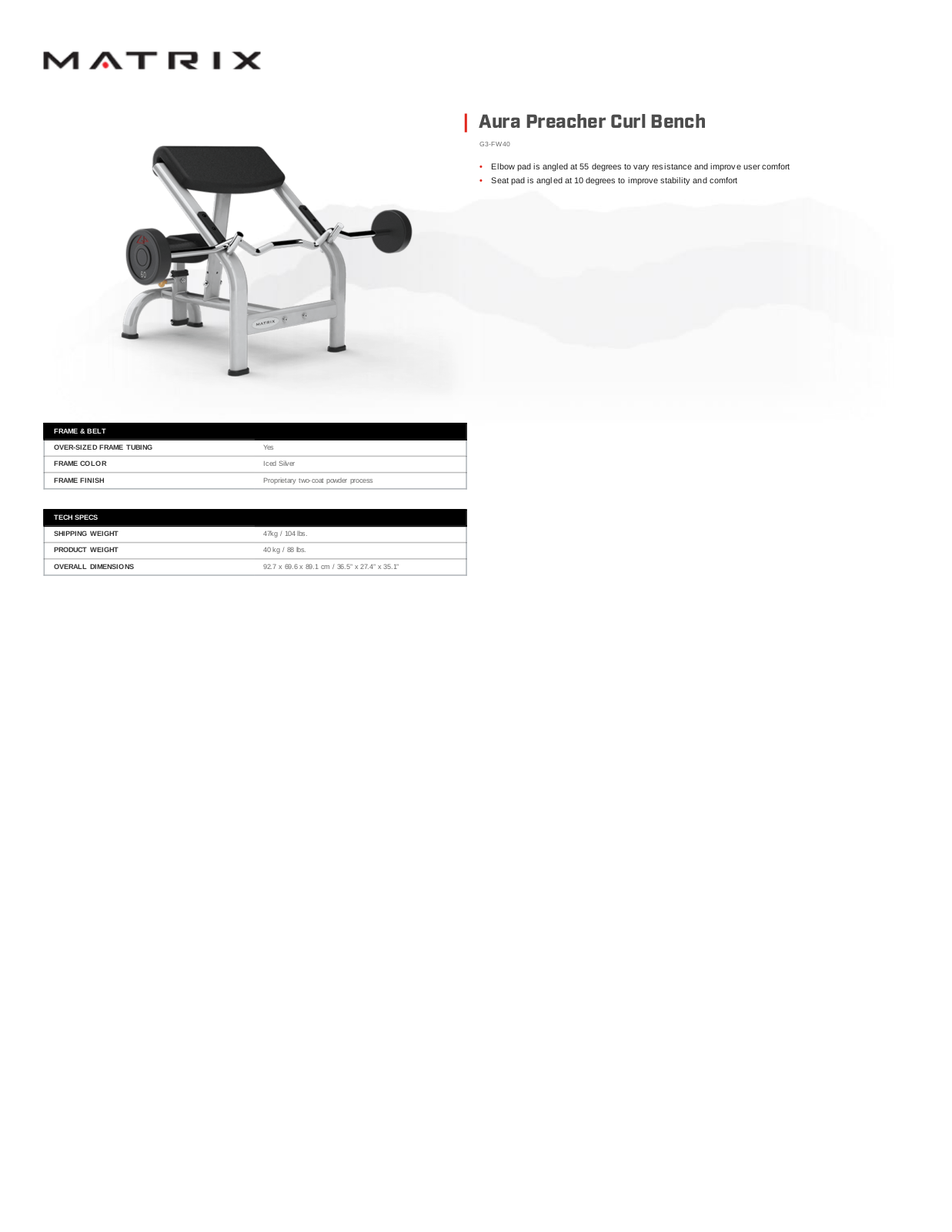 Matrix G3-FW40 Specification Sheet