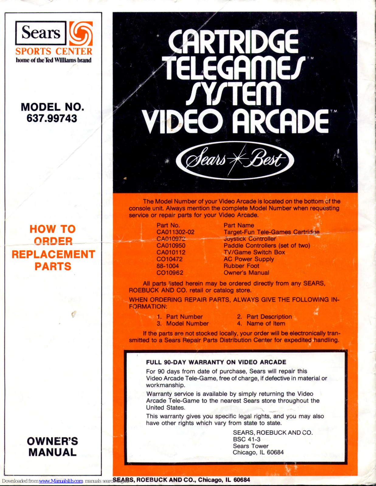 Sears Tele-Games 637.99743 Owner's Manual