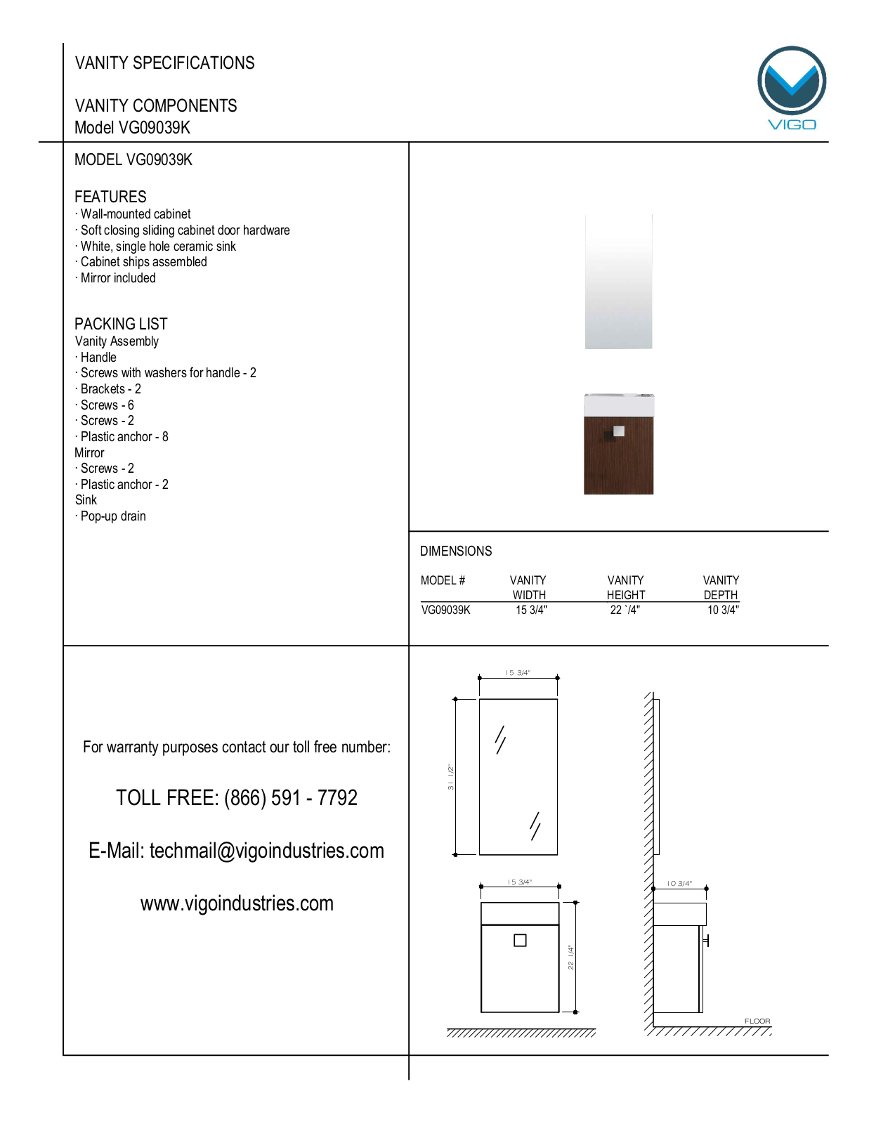 Vigo VG09039K User Manual