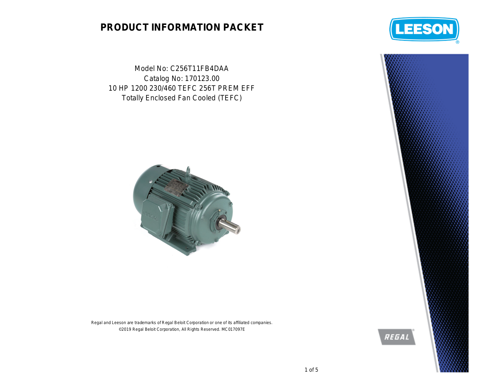 Leeson 170123.00 PRODUCT INFORMATION PACKET