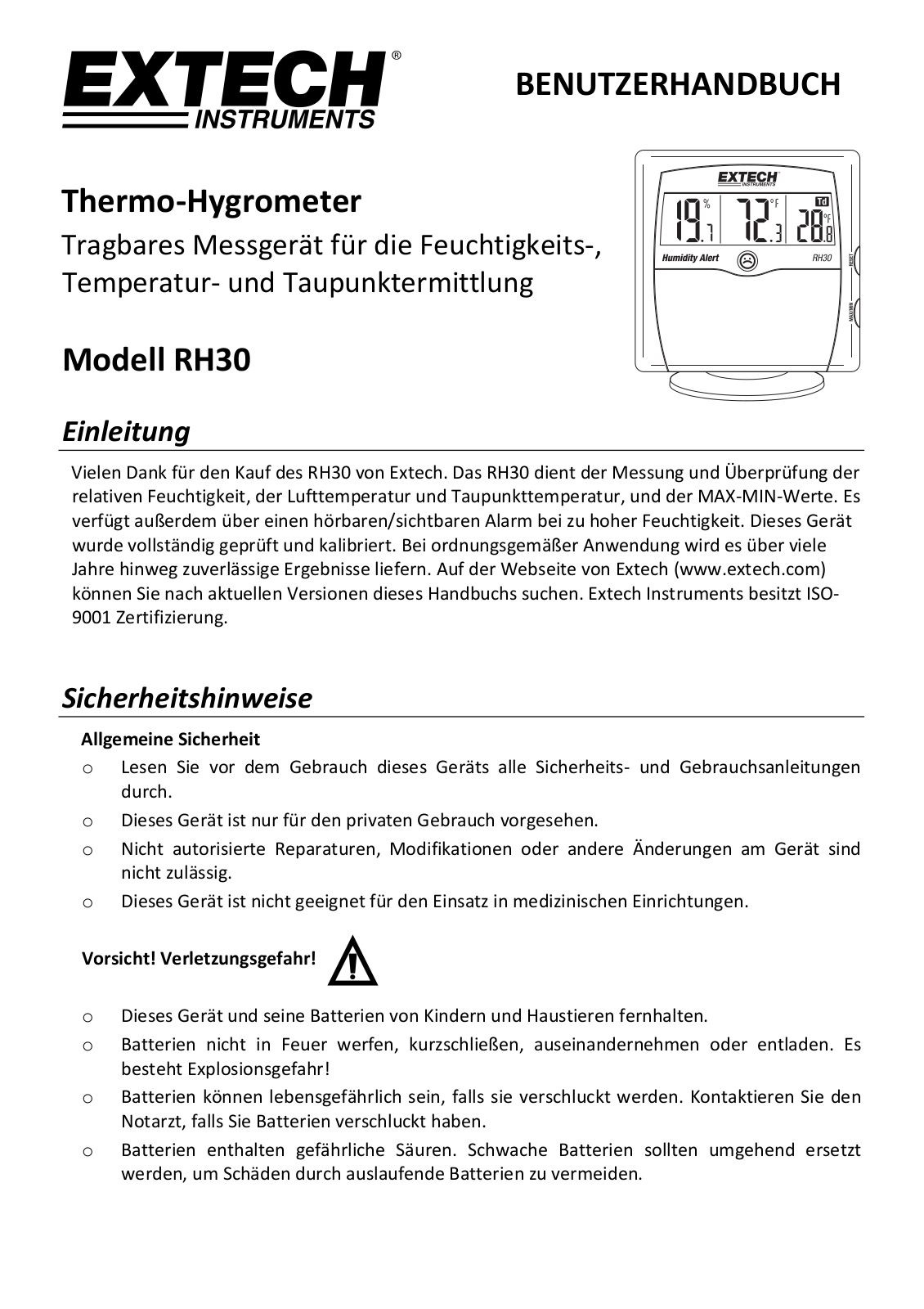 Extech RH30 User guide