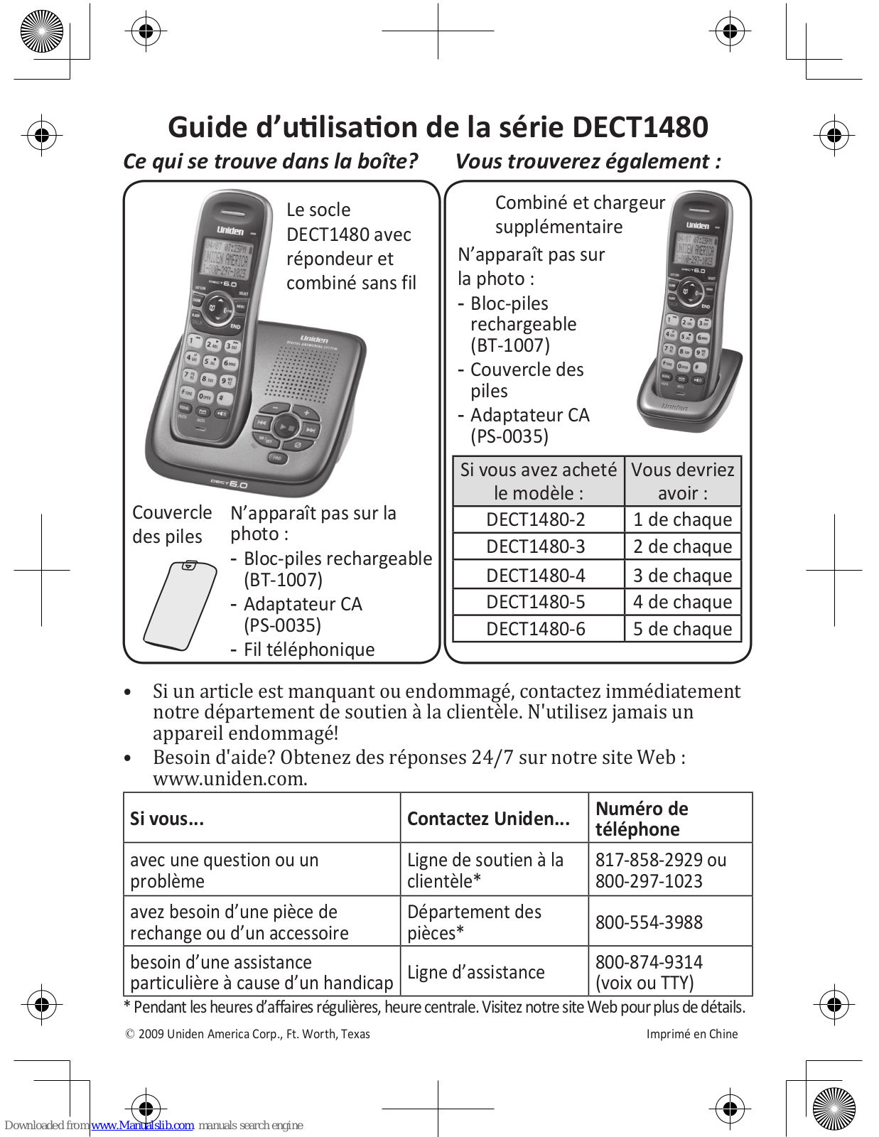 Uniden DECT1480-3, DECT1480-2, DECT1480-4, DECT1480, DECT1480-5 Manual D'utilisation