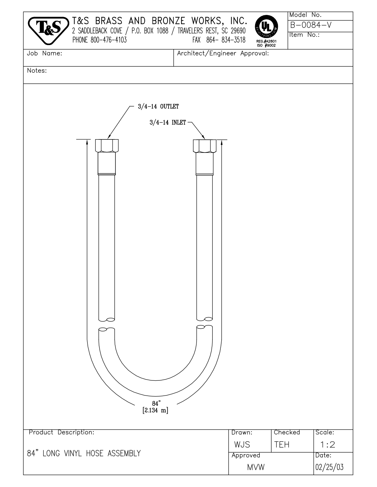 T&S Brass B-0084-V User Manual