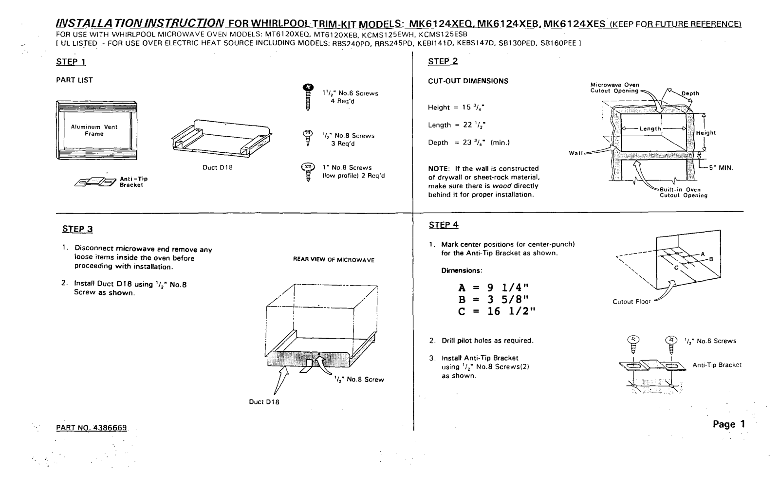 Whirlpool MK 6124 XEQ, MK 6124 XEB, MK 6124 XES Installation Instructions - ManualMachine.com