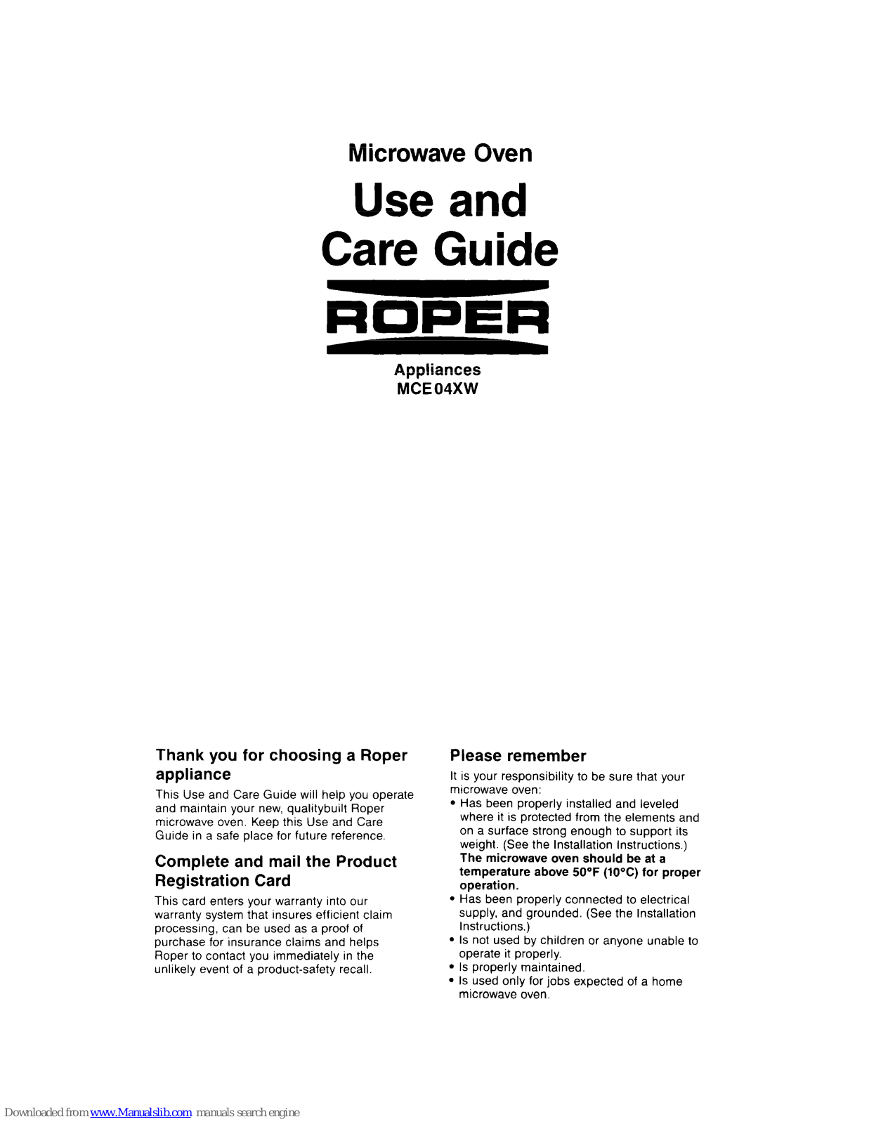 Roper MCE04XW Use And Care Manual - ManualMachine.com