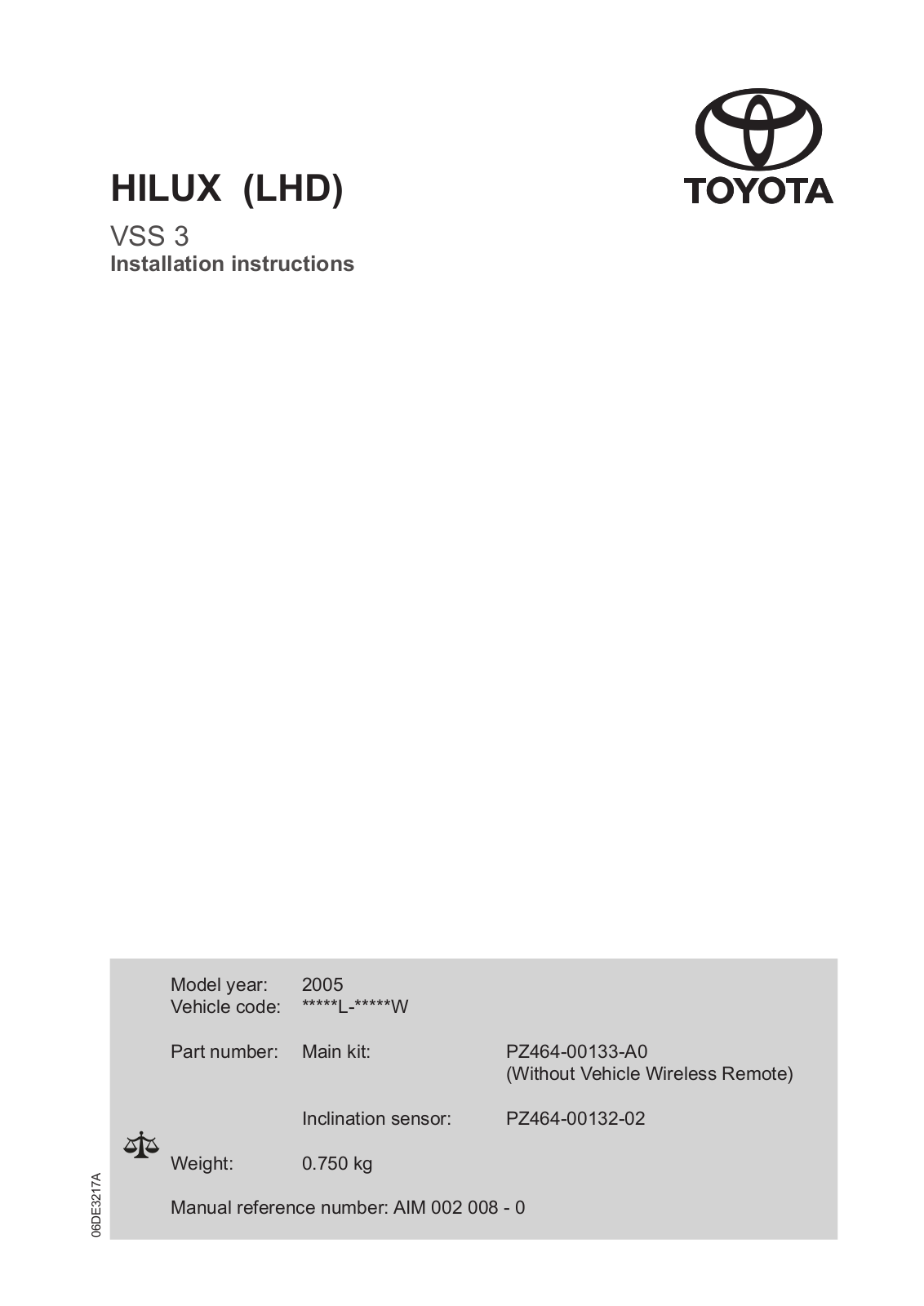 Toyota PZ464-00133-A0 Installation Instructions Manual