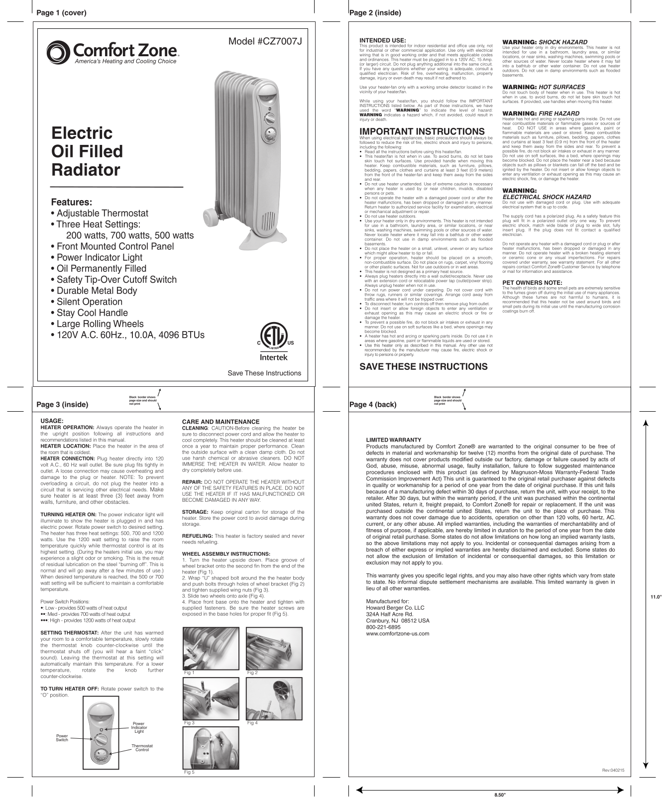 ComfortZone CZ7007J User Manual