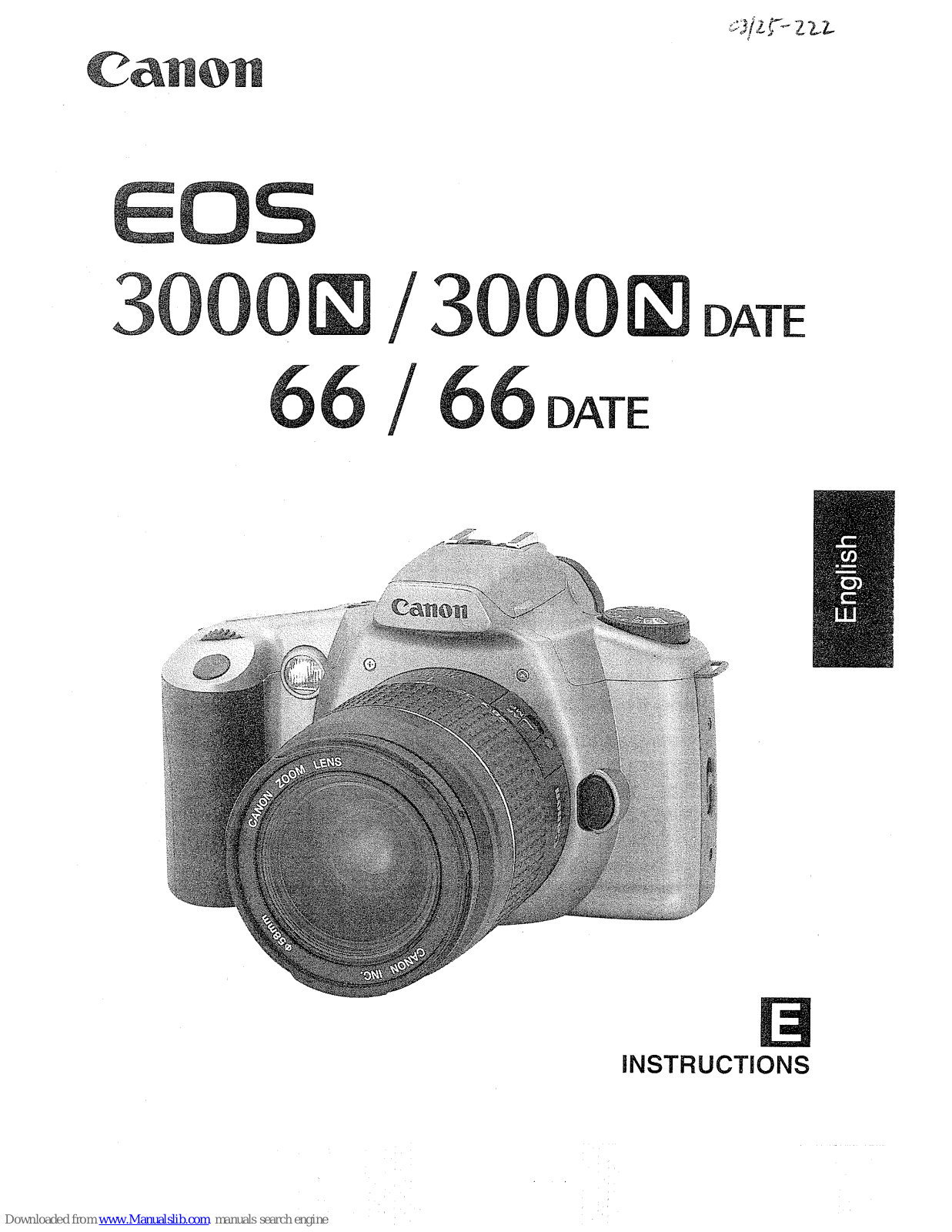 Canon EOS 66, EOS 3000N Date, EOS 66 Date, EOS 3000N QD, EOS 66 QD Instructions Manual