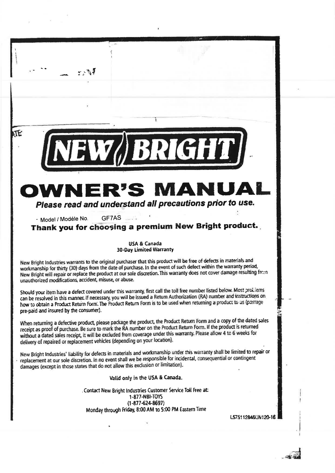 New Bright Co GF7AS User Manual