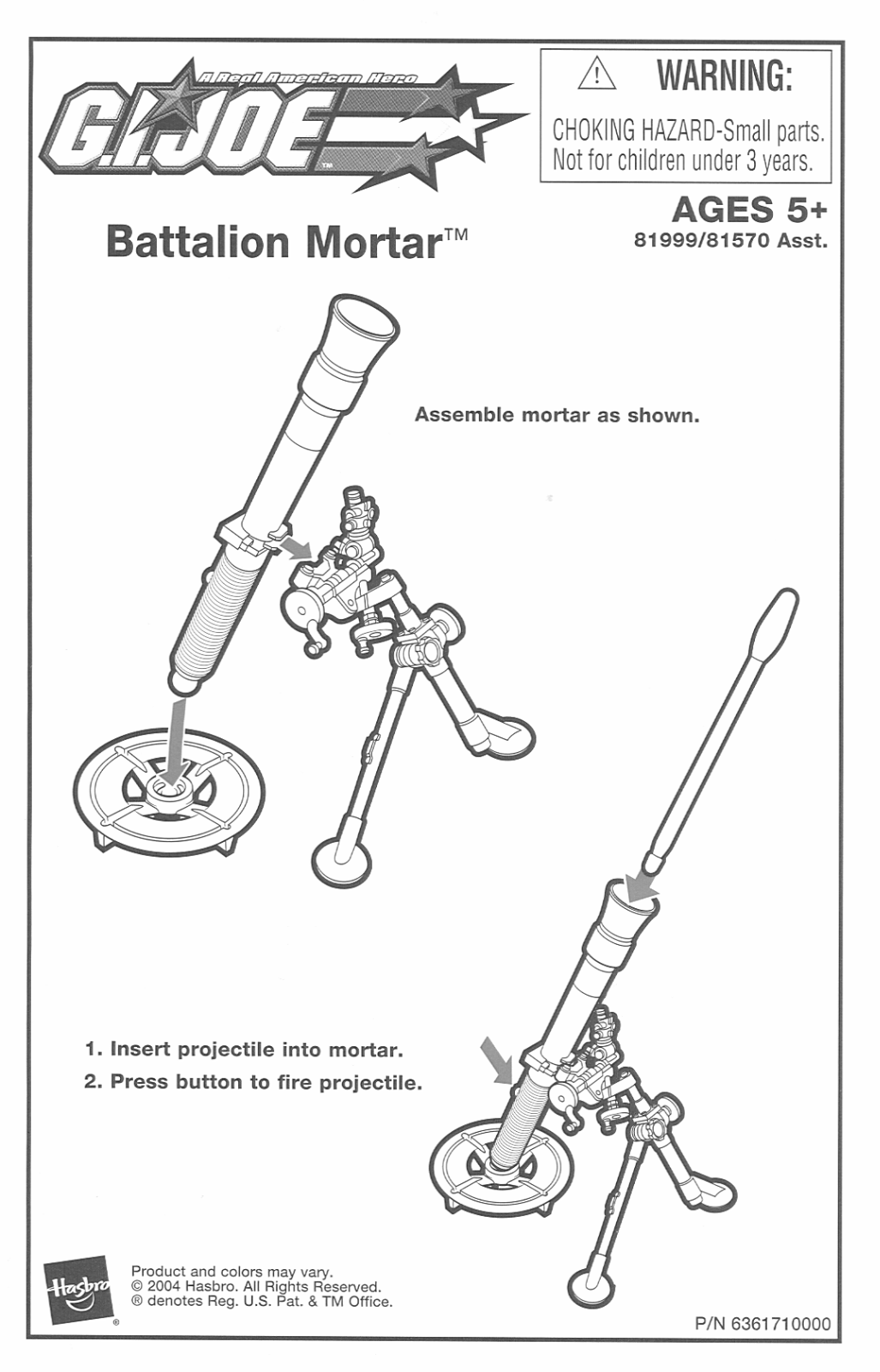 HASBRO GI Joe Battalion Mortar User Manual