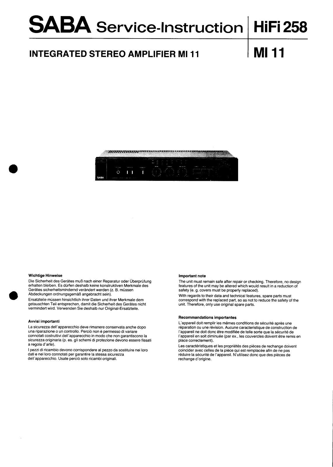 Saba MI-11 Service manual