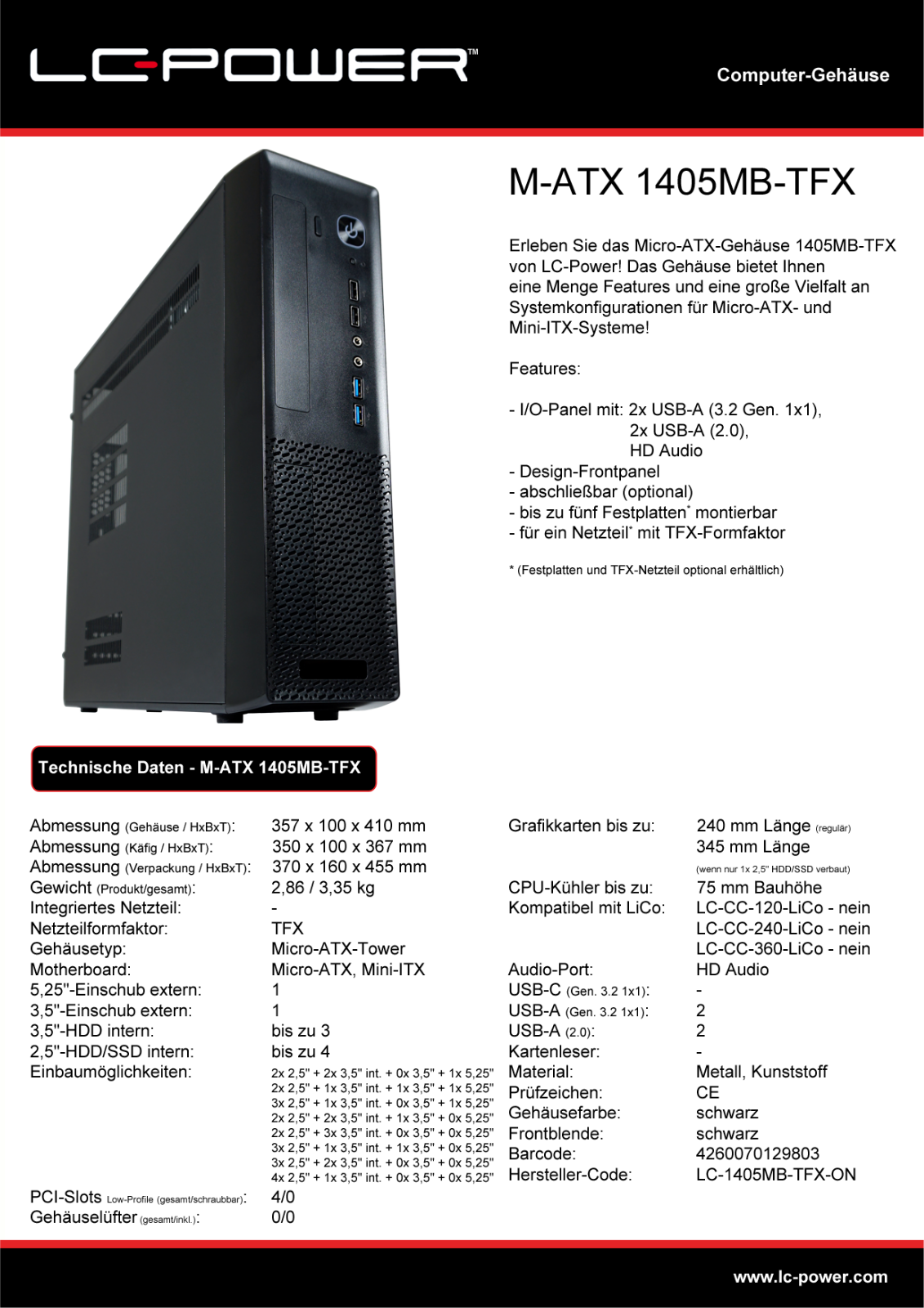 LC POWER LC-1405MB-TFX-ON Datasheet