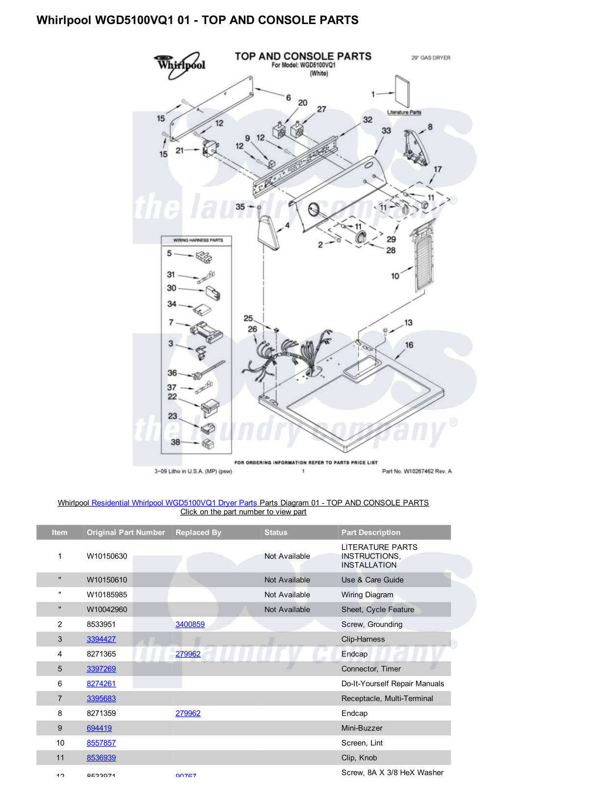 Whirlpool WGD5100VQ1 Parts Diagram