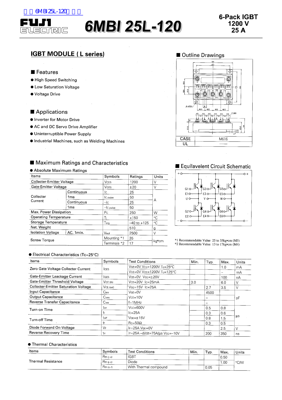 Fuji Electric 6MBI 15L-120 Service Manual