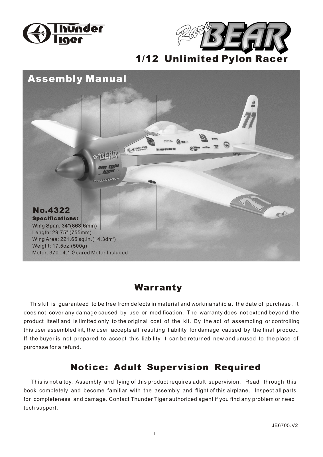 Thunder Tiger Rare BEAR User Manual