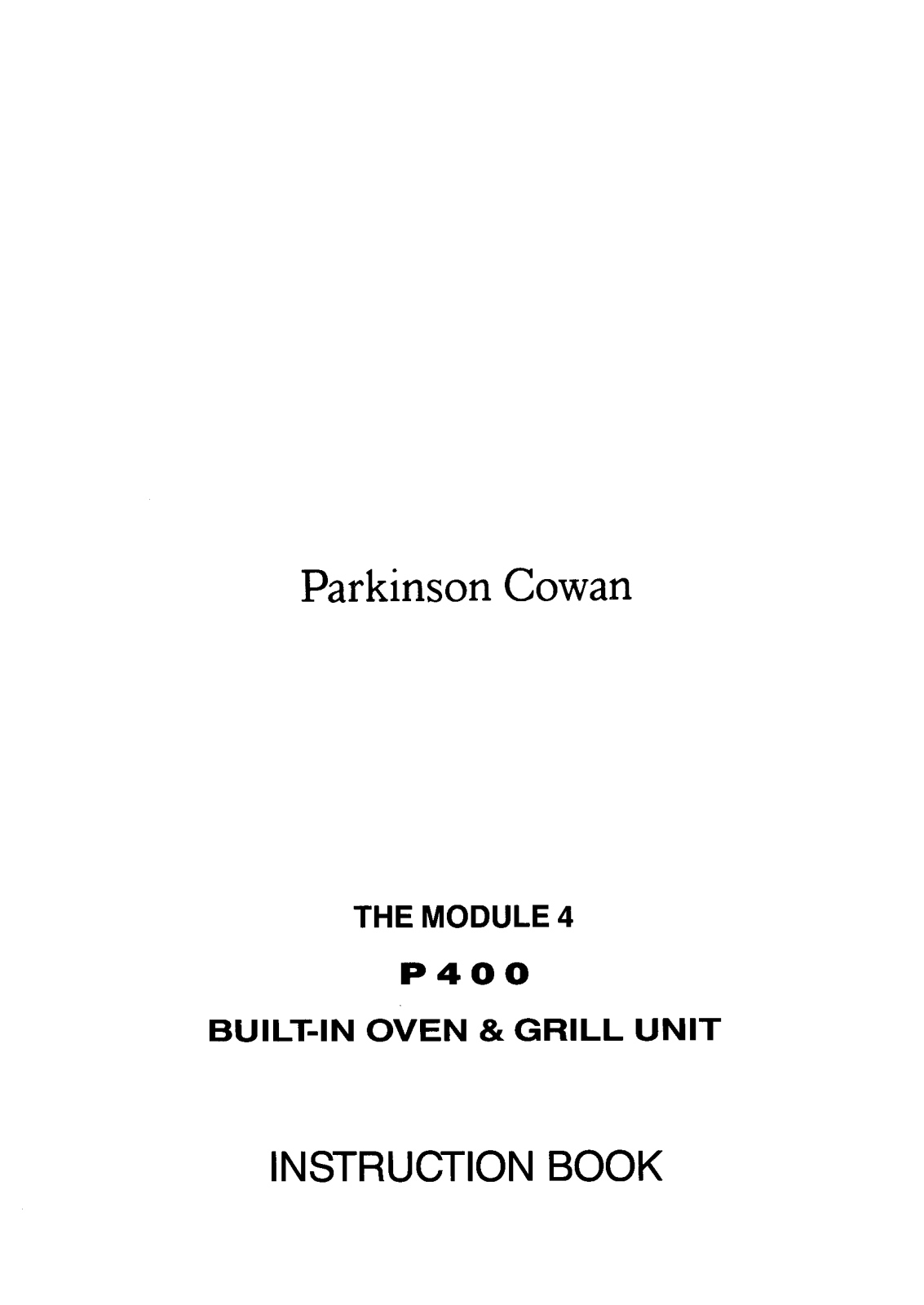 Parkinson cowan P400 Instruction book