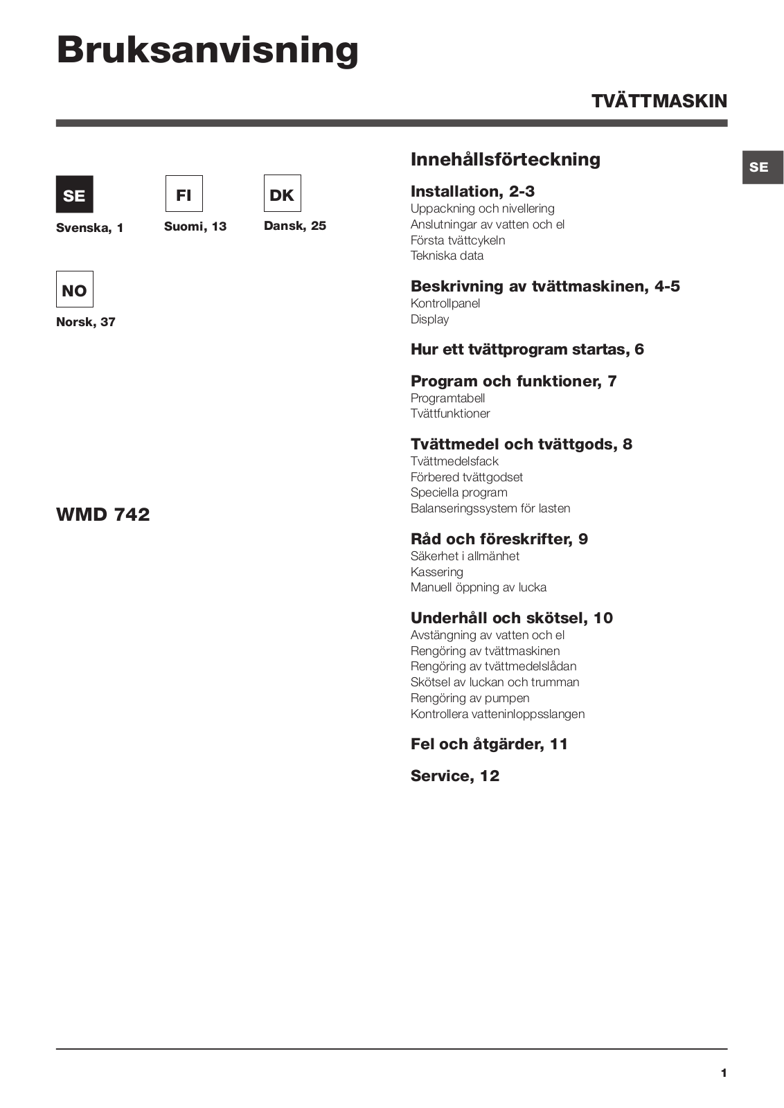 Hotpoint Ariston WMD 742 SK User Manual