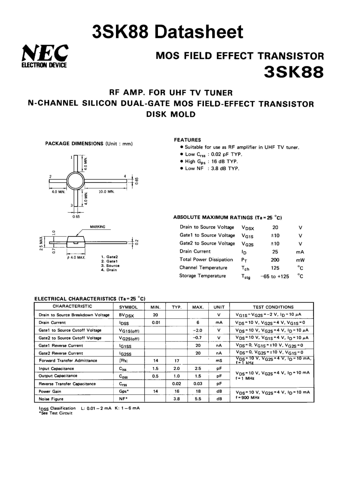 Datasheets 3SK88 Datasheet - ManualMachine.com