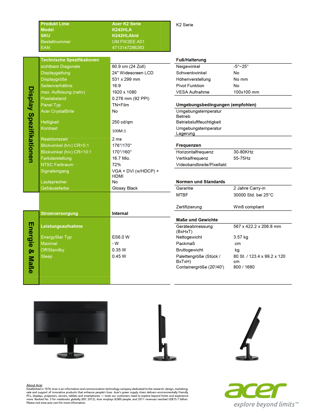 Acer K242HLDbid Service Manual
