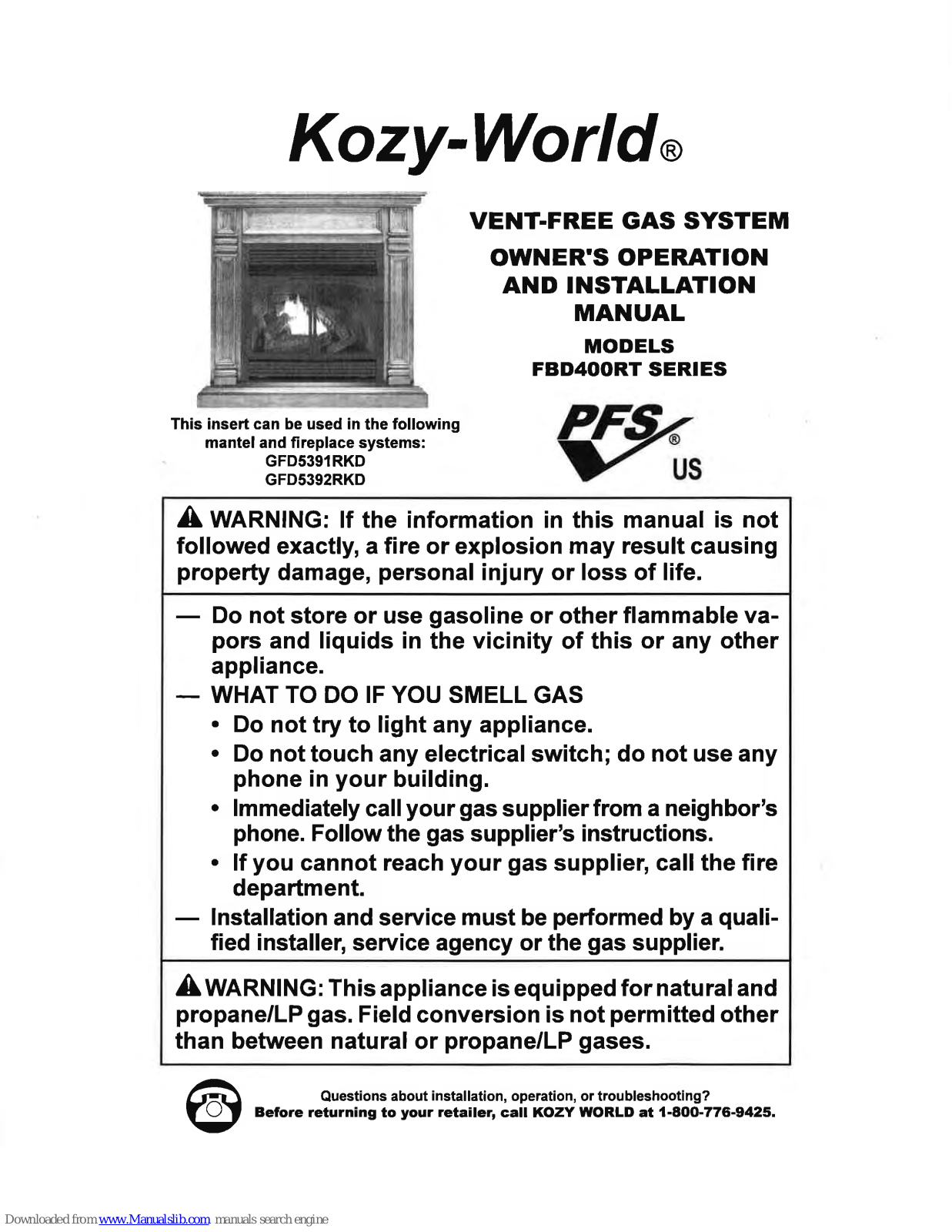 Kozy-World FBD400RT Series Owner's Operation And Installation Manual